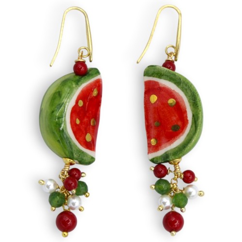 Watermelon Slice Earrings, Caltagirone ceramic, approx. 6...