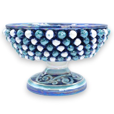 Alzata Pigna, ceramica Caltagirone, Ø 25 x 16 cm ca. Varianti del Blu, decoro Barocco, smalto madreperla