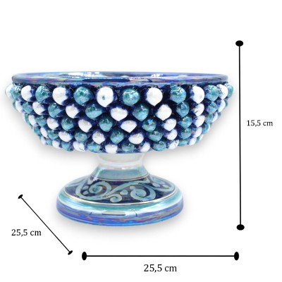 Alzata Pigna, ceramica Caltagirone, Ø 25 x 16 cm ca. Varianti del Blu, decoro Barocco, smalto madreperla