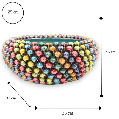Centralny element w kształcie miski z szyszką, ceramika Caltagirone, Ø 33 x wys. ok. 14 cm. Wielokolorowy, dekoracja geometryczn