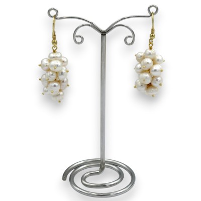 Handcrafted cluster earrings, river pearls, approx. 5 cm high. 925 silver.