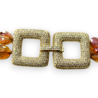 Necklace with double strand of multicolored crystals, length approx. 50 cm, brass clasp with zirconia