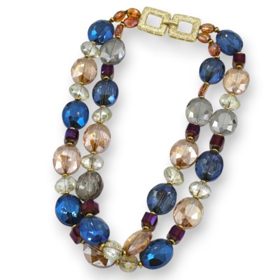 Collana con doppio filo di cristalli Multicolore, L 50 cm ca, Chiusura in ottone con zirconi
