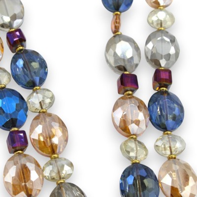 Collana con doppio filo di cristalli Multicolore, L 50 cm ca, Chiusura in ottone con zirconi