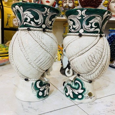 Cabeça siciliana modelo normando coroa vaso liso Cerâmica Caltagirone altura 32 cm Cor verde - 