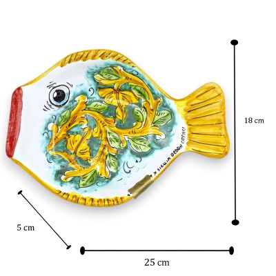 Plateau de service à poisson, L 25 x 18 cm environ (1 unité), céramique sicilienne, décors variés MD2