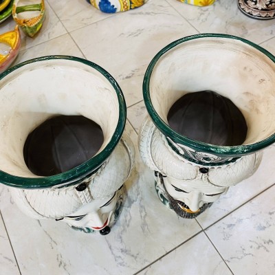 Tête sicilienne modèle normand couronne vase en céramique lisse Caltagirone hauteur 32 cm couleur Vert - 
