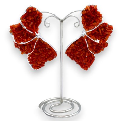 Pendientes de bisutería con fragmentos de coral, de aproximadamente 6 x 4 cm, con cierre de botón.