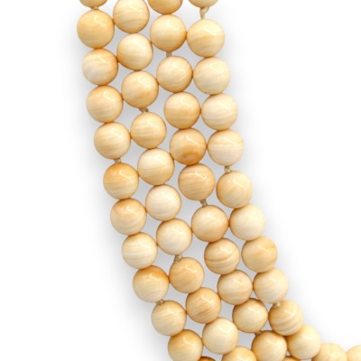 Collana Artigianale con quattro fili di Pietra Corniola, L 42 cm ca. Inserto in pizzo chiacchierino, chiusura ottone