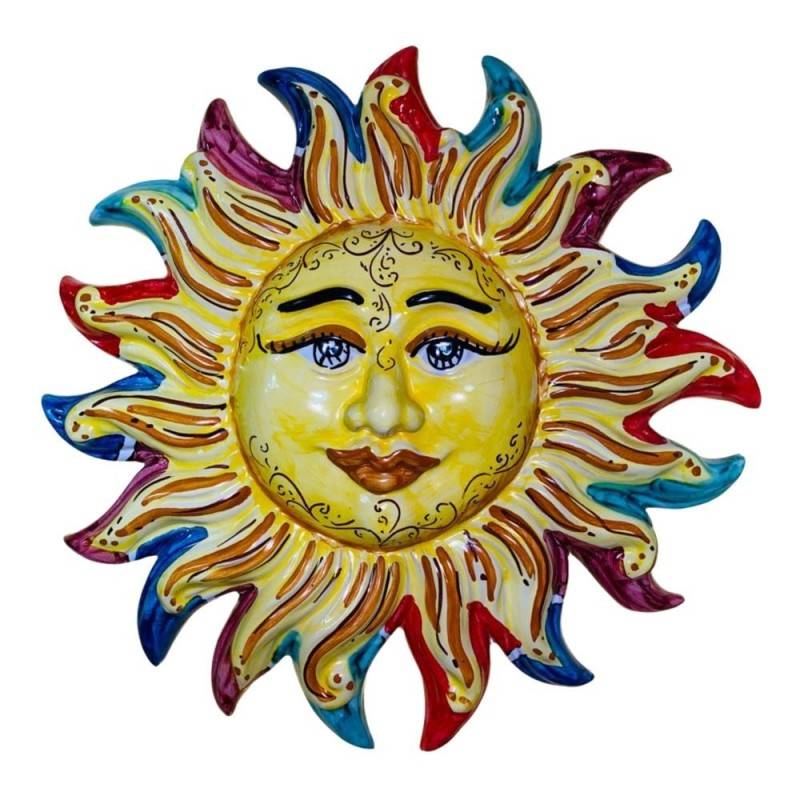 Sonne mit farbigen Strahlen, Caltagirone-Keramik, Durchmesser ca. 30 cm - 