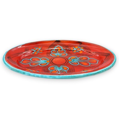 Plateau ovale en céramique sicilienne, dimensions approximatives : L 37 x 25 cm (1 unité). Deux décors au choix, fond rouge sélé