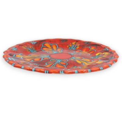 Prato para servir ou pendurar, com borda ondulada, aproximadamente Ø 25 cm. Cerâmica fina siciliana, decoração floral sobre fund