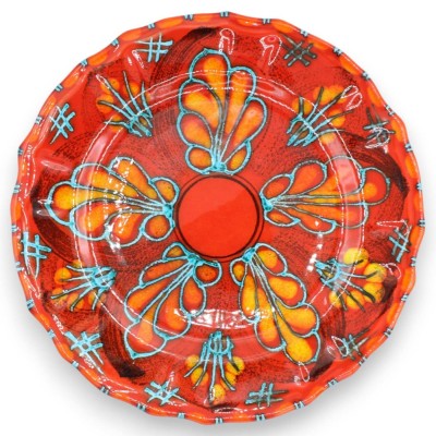 Talerz do serwowania lub wiszący, falisty, Ø ok. 25 cm. Elegancka sycylijska ceramika, dekoracja kwiatowa na tle w kolorze selen