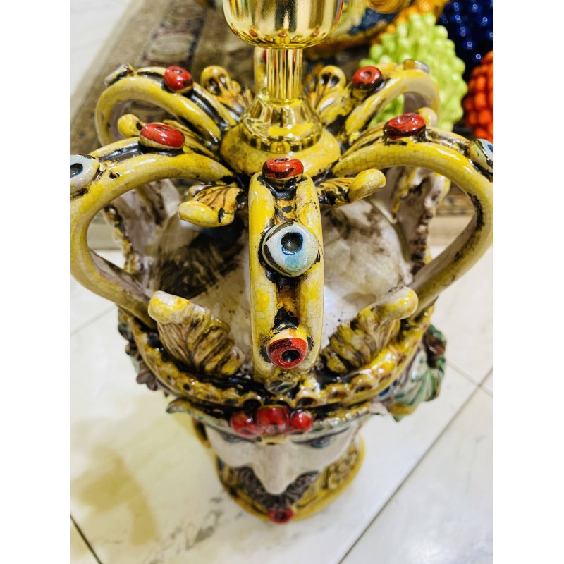 Caltagirone Moor-Kopflampe mit Empire-Modellkrone, antike Craquelè-Emaille – ca. H 55 cm (1 Stück) - 
