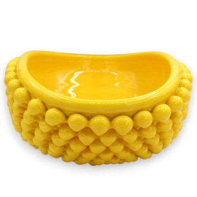 Oval Pinecone Centerpiece, Caltagirone ceramic, L 37 x 27 cm approx. Yellow, Single Color