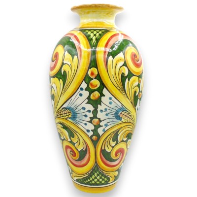 Wazon ceramiczny Caltagirone, ok. 40 x 20 cm, dekoracja roślinna w stylu barokowym, tło zielone