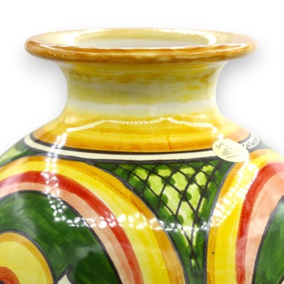 Blumenvase aus Caltagirone-Keramik, ca. 40 x 20 cm, barockes Blumendekor, grüner Hintergrund