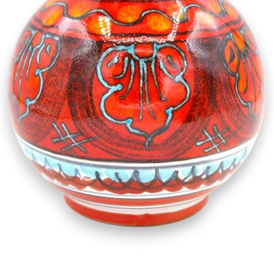 Gratängvas, fin siciliansk keramik, h 20 x 12,5 cm Selenröd, blad- och fjälsdekoration