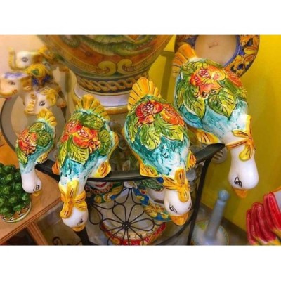 Ensemble de 4 canards inversés en céramique sicilienne décorés à la main - 