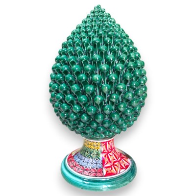 Sicilian pine cone, Caltagirone ceramic, approx. 45 x 24 cm. Verdigris, multi-decorated stem.