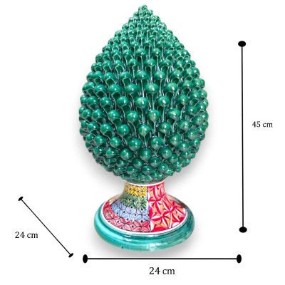 Sicilian pine cone, Caltagirone ceramic, approx. 45 x 24 cm. Verdigris, multi-decorated stem.