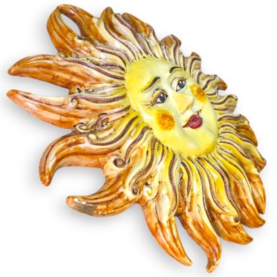 Giant Caltagirone ceramic fire sun, Ø 60 cm approx. Yellow