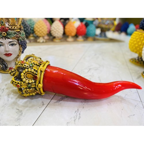Corne avec couronne en céramique fine de Caltagirone faite à la main - environ 50 cm - 