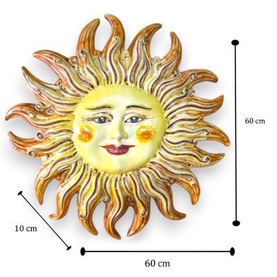 Olbrzymi ceramiczny kominek słoneczny Caltagirone, Ø ok. 60 cm, żółty