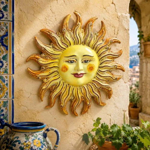 Riesige strahlende Sonne, aus Caltagirone-Keramik, ca. 60... 2