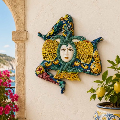 Trinacria aus Caltagirone-Keramik, ca. 38 x 38 cm, blauer... 2