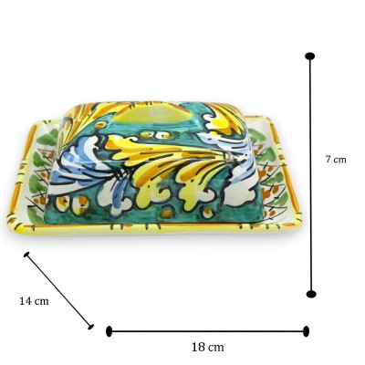 Keramische botervloot van Caltagirone, ca. L 18 x 14 x H 7 cm (1 stuk). Diverse kleuren, willekeurige decoratie.
