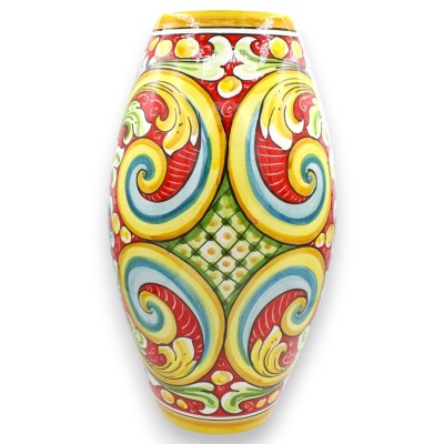 Vase à fleurs en céramique de Caltagirone sans col, env. 40 x 20 cm, décor floral baroque, fond rouge