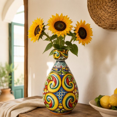 Flaskvas, Caltagirone keramik, ca 30 x 17 cm, flerfärgad... 2