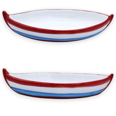 Bootvormig serveerschaaltje van fijn Siciliaans keramiek, ca. 30 x 15 cm (1 stuk). Verkrijgbaar in diverse kleuren.
