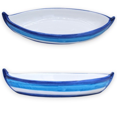 Plat de service ou à hors-d'œuvre en forme de bateau, en céramique sicilienne fine, L 30 x 15 cm environ (1 unité), coloris vari