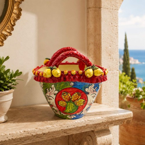 Caltagirone keramisk korg, ca 25 x 27 cm. Siciliansk... 2