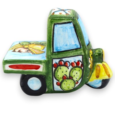 Caltagirone Keramik-Motorrad „Ape“, ca. 11 x 8 cm (1 Stück), Farbe zufällig, sizilianische Karrendekoration