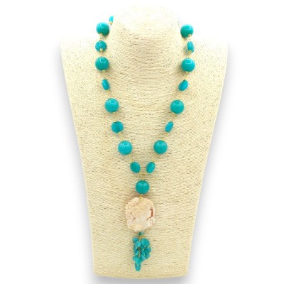 Handcrafted Tourmaline Jade Necklace, Length: 57 cm + 13 cm approx. 925 Silver Setting with Cameo