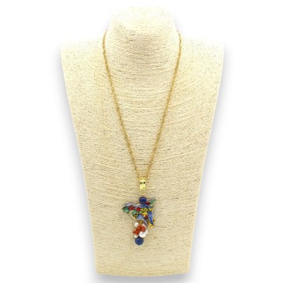 Steel Necklace with Sicilian Pendant in Caltagirone Ceramic, L 65 + 8 cm approx. 24k Gold Enamel