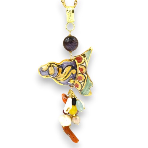 Collar de acero con colgante siciliano en cerámica de... 2