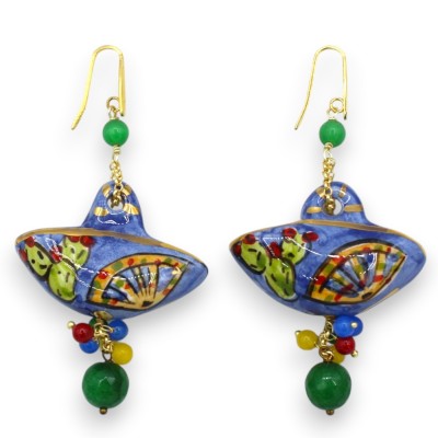 Boucles d'oreilles en forme de panier sicilien, en céramique de Caltagirone, d'environ 8 cm de haut, décorées de figues de Barba