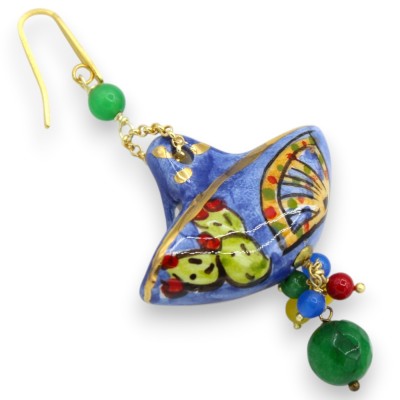 Sicilian basket earrings, Caltagirone ceramic, approx. 8 cm high, decorated with prickly pears and Sicilian cart wheels.