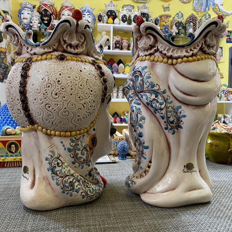 Paire de Têtes de Maure Caltagirone modèle "Emiri" - h env. 38 cm - 