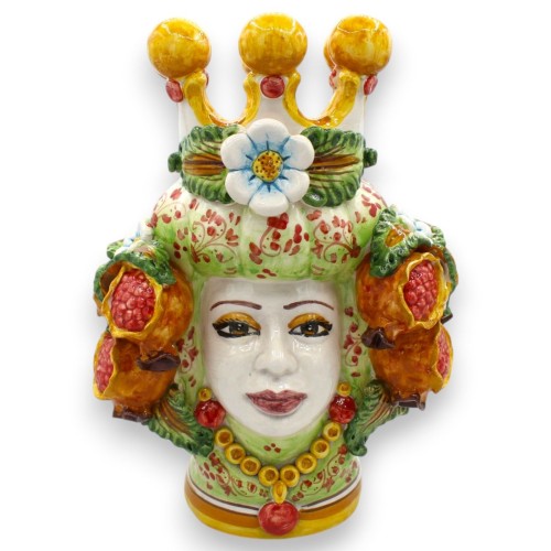 Morenkop van Caltagirone, ca. 30 cm hoog (1 stuk), keuze uit man of vrouw - gele kroon, bloemen en granaatappels