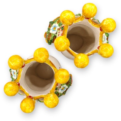 Caltagirone hedhuvud, ca 30 cm högt (1 enhet), Man eller Kvinna Alternativ - Gul Krona, Blommor och Granatäpplen