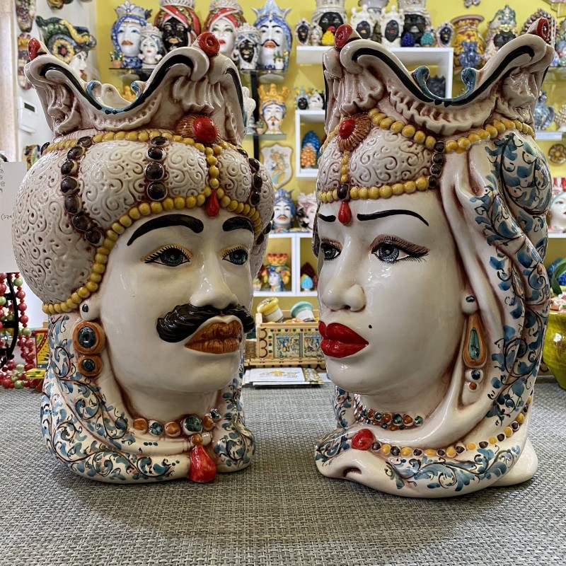 Paire de Têtes de Maure Caltagirone modèle "Emiri" - h env. 38 cm - 