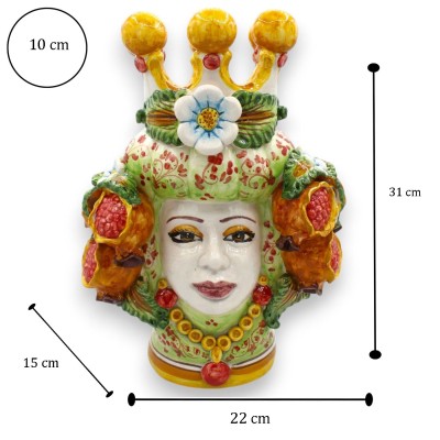 Morenkop van Caltagirone, ca. 30 cm hoog (1 stuk), keuze uit man of vrouw - gele kroon, bloemen en granaatappels