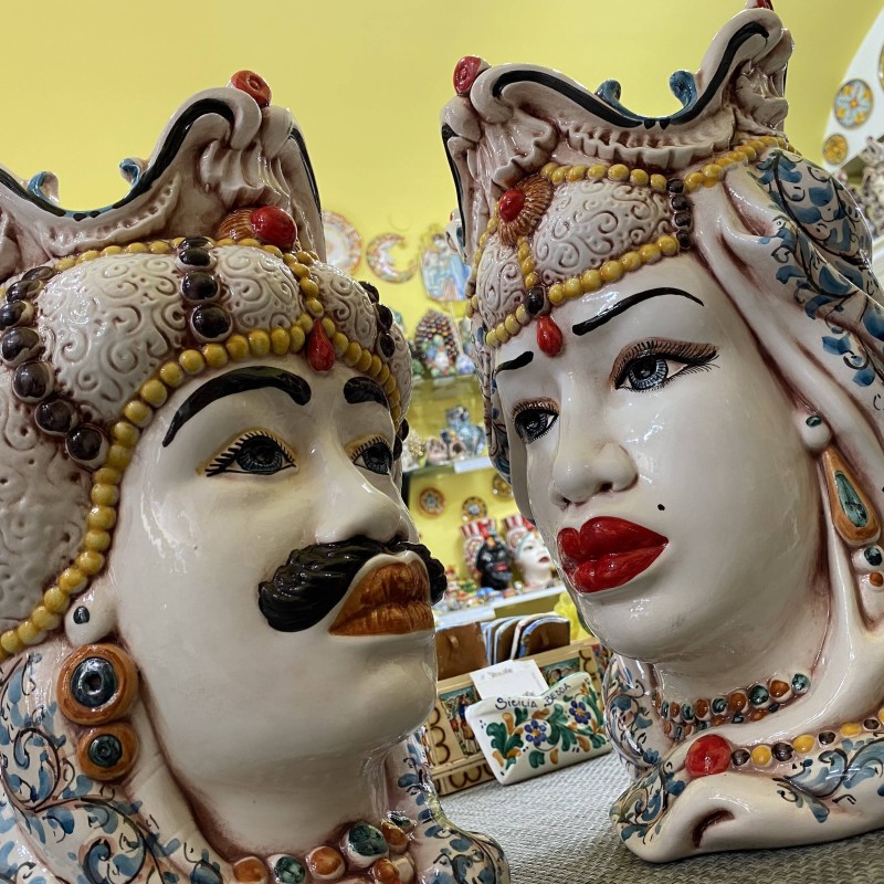 Pair of Heads of Moro Caltagirone model Emiri – wysokość około 38 cm - 
