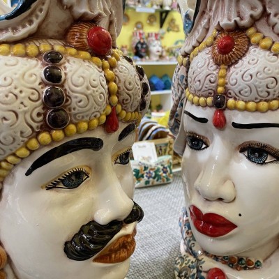 Pair of Heads of Moro Caltagirone model Emiri – wysokość około 38 cm - 