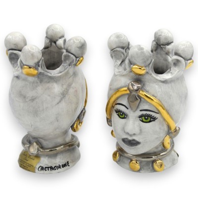 Cabeça de Mouro de Caltagirone, aproximadamente 12 cm de altura (par), Série ÉLITE, Branco Antigo, Esmalte de Platina e Ouro Pur